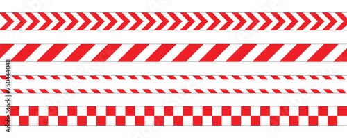 white and red caution warning tape set for industrial safety, road, construction, hazard area. vector illustration with transparent background
