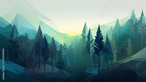 Mountains and forest landscape background. Vector illustration. Eps 10.