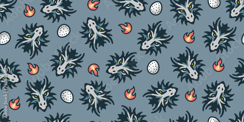 Mystical dragon background.Seamless pattern. Vector.
幻想的ドラゴンのシームレスパターン
