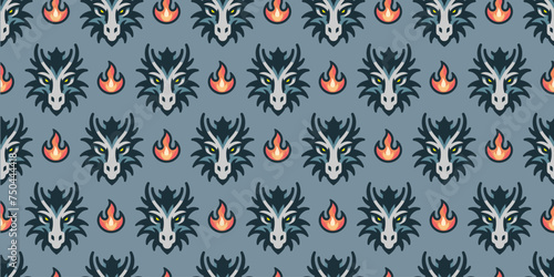 Mystical dragon background.Seamless pattern. Vector.
幻想的ドラゴンのシームレスパターン