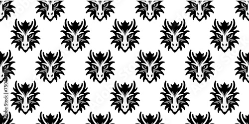 Mystical dragon background.Seamless pattern. Vector. 幻想的ドラゴンのシームレスパターン