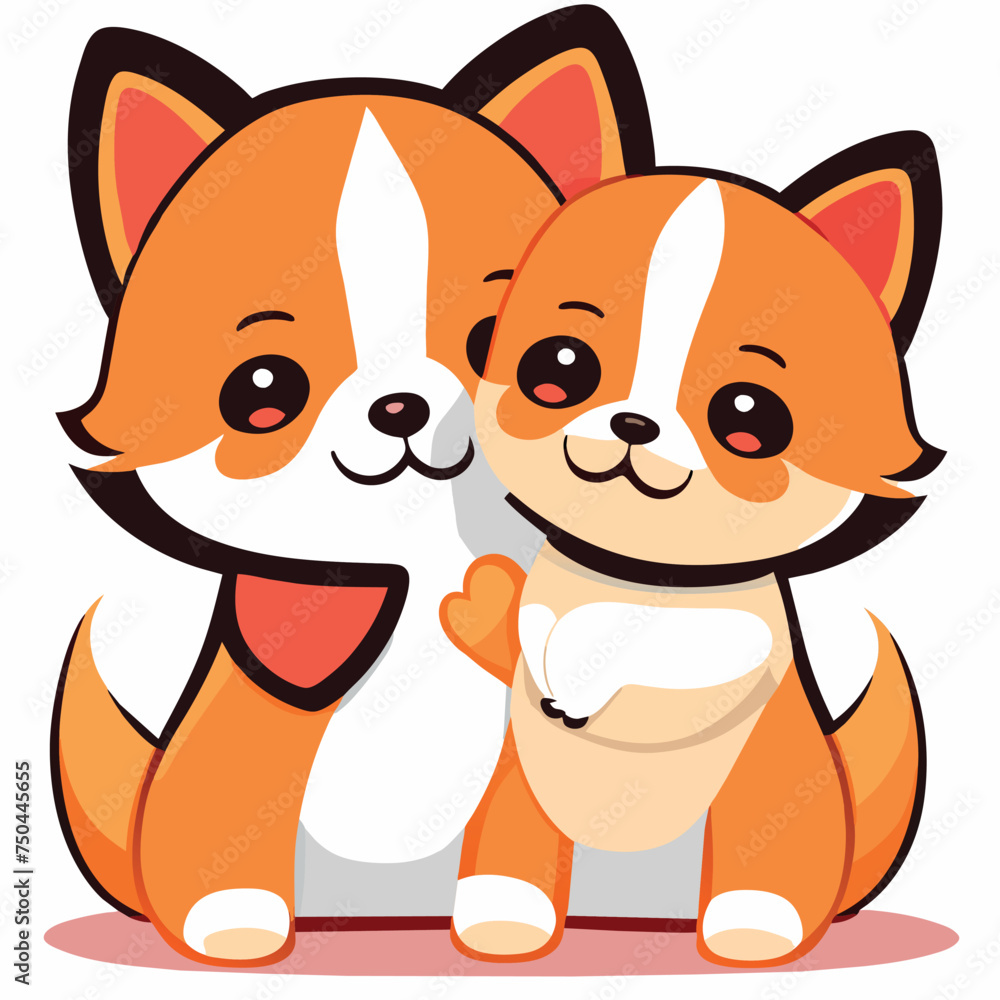 dogs hug, vector illustration kawaii