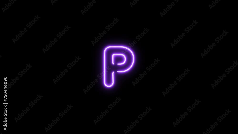 Alphabet P letter neon motion graphic with alpha channel. Purple neon light letters turn on and turn off isolated character animated on transparent background. Alphabet P letter neon motion graphic with alpha channel. Purple neon light letters turn on and turn off isolated character animated on transparent background.
