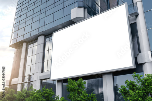 Horizontal billboard mockup on a modern building frontage. Generative ai