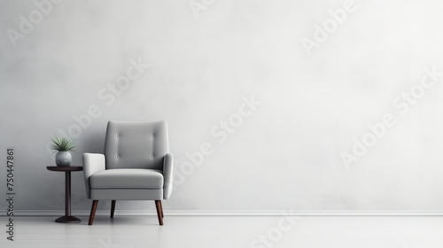 A Gray chair set against the purity of a white room