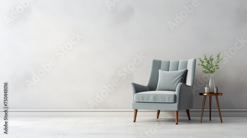 A Gray chair set against the purity of a white room