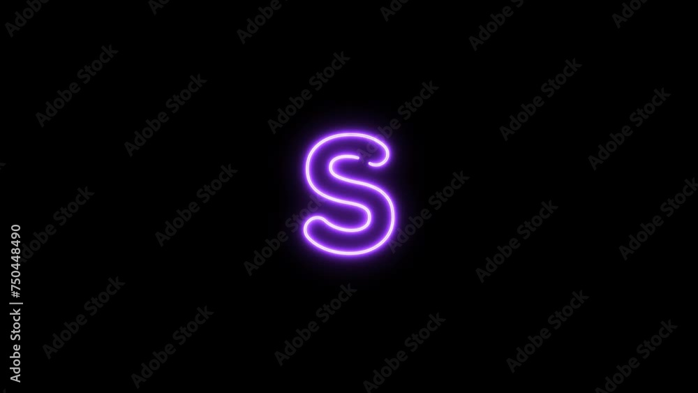 Alphabet S letter neon motion graphic with alpha channel. Purple neon light letters turn on and turn off isolated character animated on transparent background. Alphabet S letter neon motion graphic with alpha channel. Purple neon light letters turn on and turn off isolated character animated on transparent background.