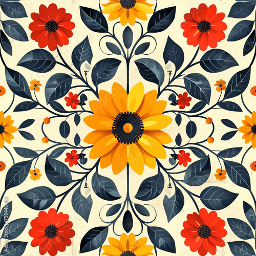 Wallpaper Mural Flowers Plants Leaves Frameless patterns to enlarge and use as a graphic element like background, ai generated Torontodigital.ca