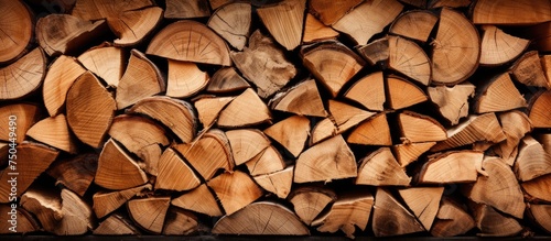 Rustic Firewood Stack: Natural Wooden Background Texture of Stacked Firewood Logs