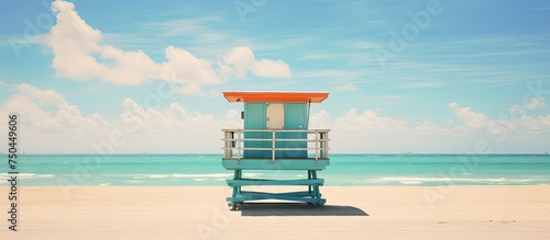 Tranquil Beach Scene with a Vacant Chair Against a Clear Blue Sky on South Beach Miami Florida