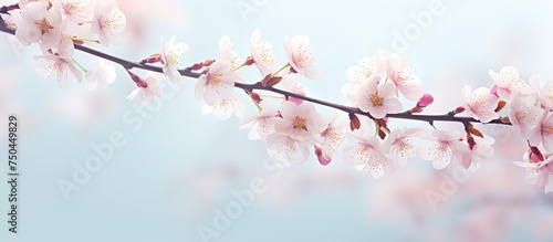 Ethereal Beauty of Cherry Blossom Branch in Full Bloom Captured on a Soft Light Background