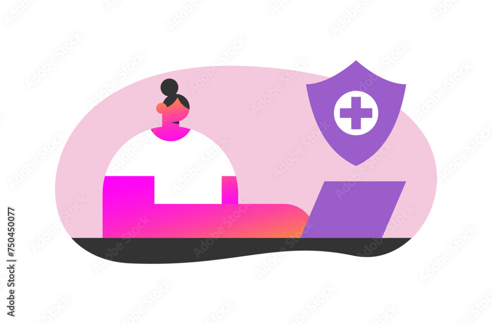 Medical insurance online. Protection concept. Healthcare on your phone. Flat vector illustration.