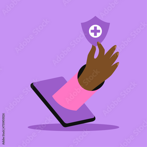 Medical insurance online app for people. Protection concept. Healthcare on your phone. Flat vector illustration.