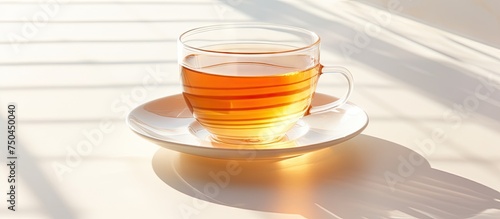 Tranquil Moment: A Cup of Tea on a Sunlit Saucer Reflecting Warmth and Serenity