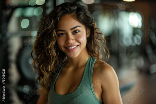 A woman with long brown hair is smiling and wearing a green tank top Free Download A woman with long brown hair is smiling and wearing a green tank top - GFXLoad