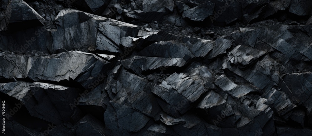 Intriguing Composition of Geological Layers Revealed in Dark Rock Formation Background Intriguing Composition of Geological Layers Revealed in Dark Rock Formation Background
