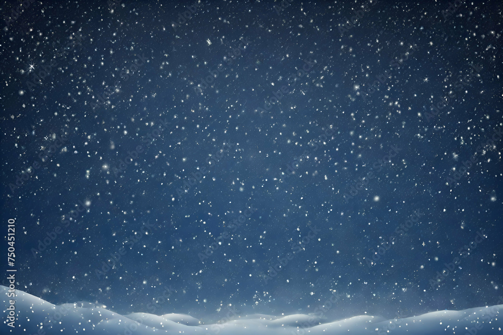 Obraz premium flying snow flakes and stars on dark blue night background
