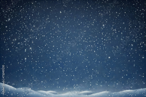 flying snow flakes and stars on dark blue night background
