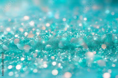Mint festive background with sparkles in the bokeh