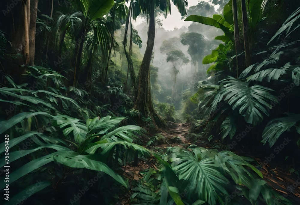 tropical forest in jungle, dark forest