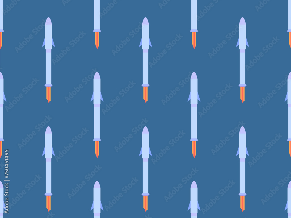 Spaceships seamless pattern. Orbital launch vehicle. Space rockets in flat style. Spaceships for space exploration and interplanetary flights. Design for banners and posters. Vector illustration Spaceships seamless pattern. Orbital launch vehicle. Space rockets in flat style. Spaceships for space exploration and interplanetary flights. Design for banners and posters. Vector illustration