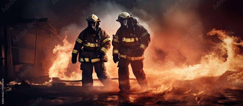 Courageous Firefighters Bravely Stand Guard Against Raging Inferno Courageous Firefighters Bravely Stand Guard Against Raging Inferno