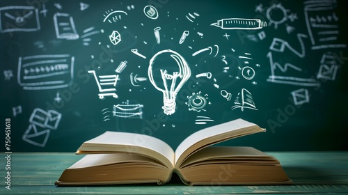 Education and knowledge, showcasing a bright light bulb symbolizing innovative ideas, surrounded by books and educational materials that represent learning, study, and the pursuit of self-development