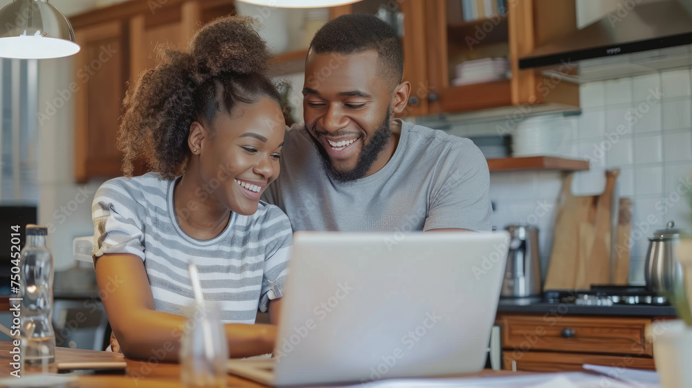 A young couple sitting at table, discussing and planning A young couple sitting at table, discussing and planning