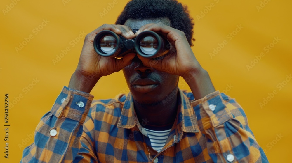 A man looking through a pair of binoculars. Ideal for travel or exploration concepts A man looking through a pair of binoculars. Ideal for travel or exploration concepts