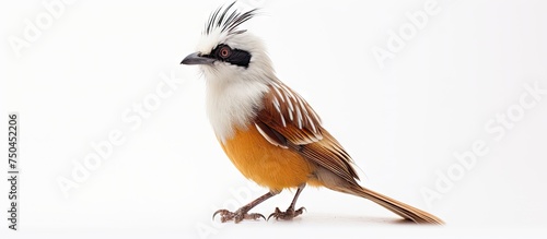 White Crested Laughingthrush: Majestic Bird with Vibrant Orange Feathers on Clean White Background