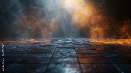 Tile floor with concert spot lighting and smoke over d