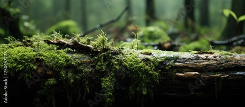 Tranquil Mossy Log Covered in Lush Green Moss and Scattered Natural Debris