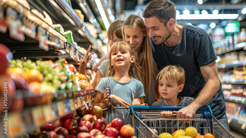 A family shopping at a grocery store