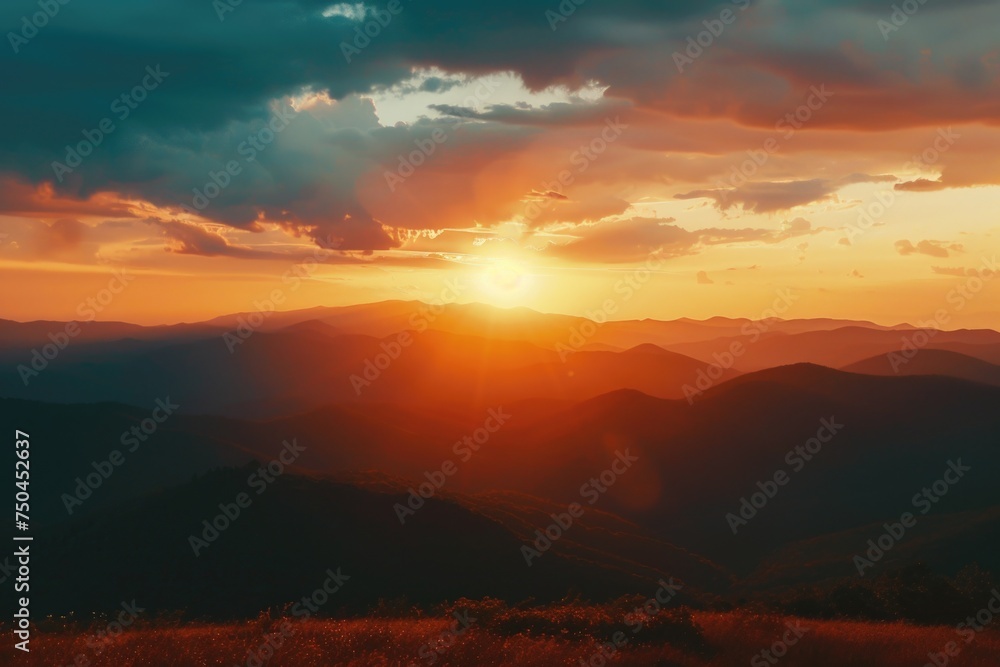 Beautiful sunset over majestic mountains. Ideal for travel and nature concepts