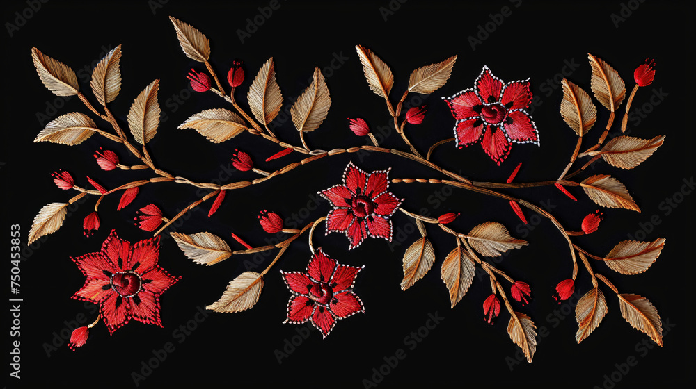 Traditional mughal artwork embroidery design leafs lea - obrazy, fototapety, plakaty 