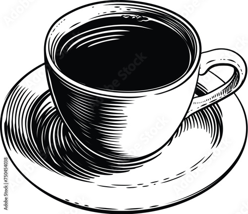 A coffee mug or cup in a retro etching engraving woodcut style