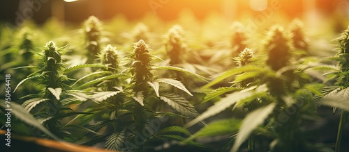 Thriving Cannabis Plants Flourishing in a Lush Field of a Marijuana Farm