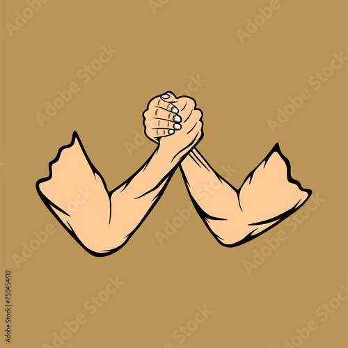 arm wrestling two people with right hand vector illustration