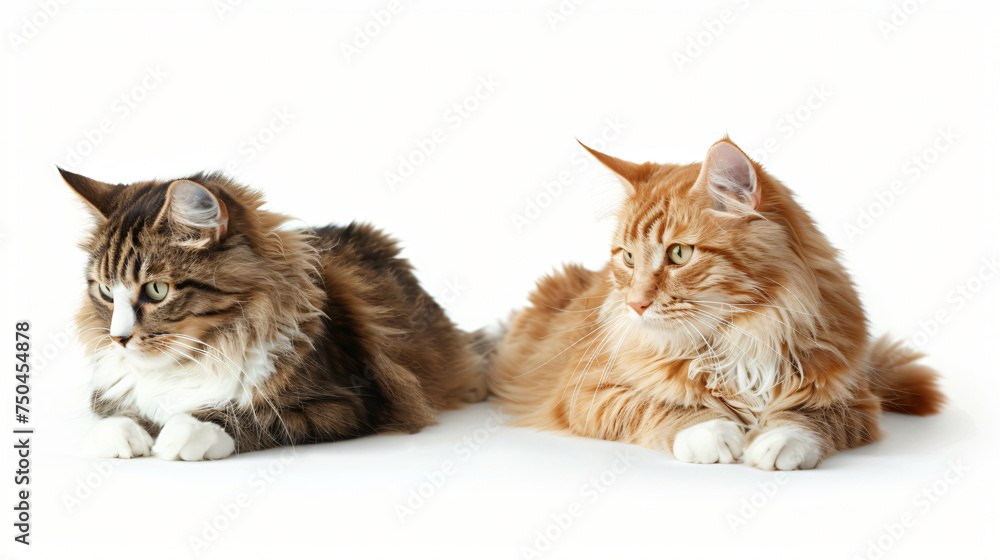 Two cats on a white backgrond