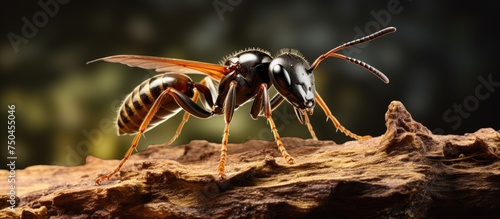 Graceful Honeybee with Striking Black Body and Vibrant Orange Wings in Macro Close-Up Shot