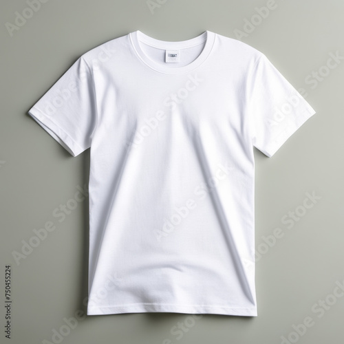 White t-shirt on hanger on grey background. Mockup