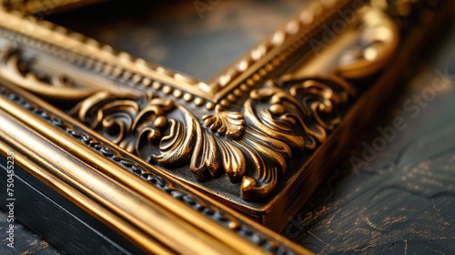 A gold picture frame placed on a table. Ideal for home decor and interior design projects