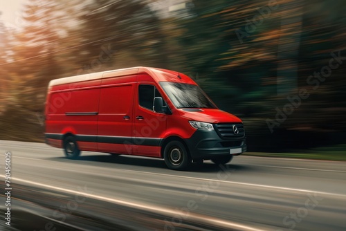 truck delivery van rush by country road 