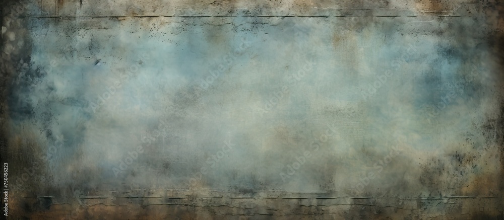 Abstract Artistic Painting with Blue and Brown Grunge Border and Textured Background - obrazy, fototapety, plakaty 