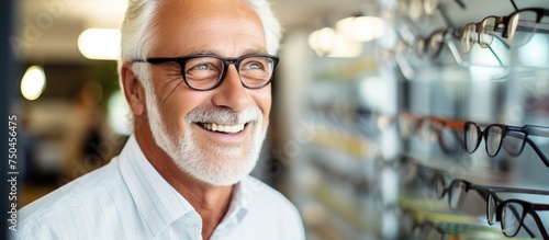 Elderly Man Choosing Glasses Frames at Optometry Clinic for Improved Vision and Style
