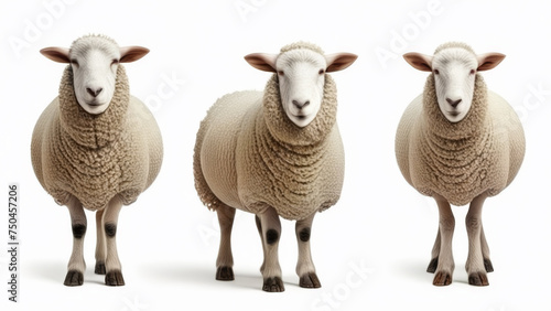 Sheep standing in a row on a white background. 3d rendering