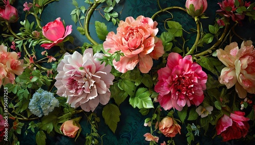 Artificial pink Flowers Wall for Background in vintage style, Ai Generate