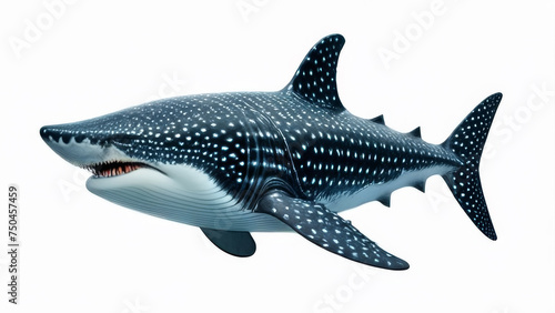 3D digital render of a whale shark isolated on white background.