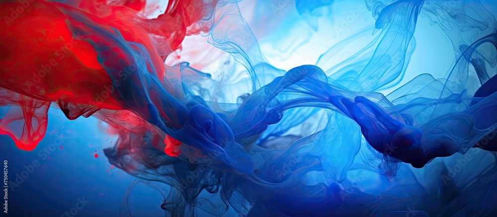 Mesmerizing Color Mix of Blue and Red Ink with a Touch of Green, Abstract Artistic Background