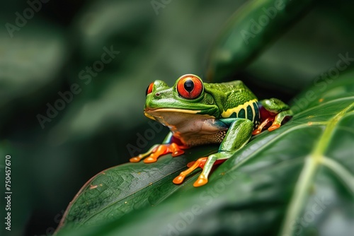 A red eyed frog sitting on top of a leaf. Perfect for nature and wildlife enthusiasts  © Straxer